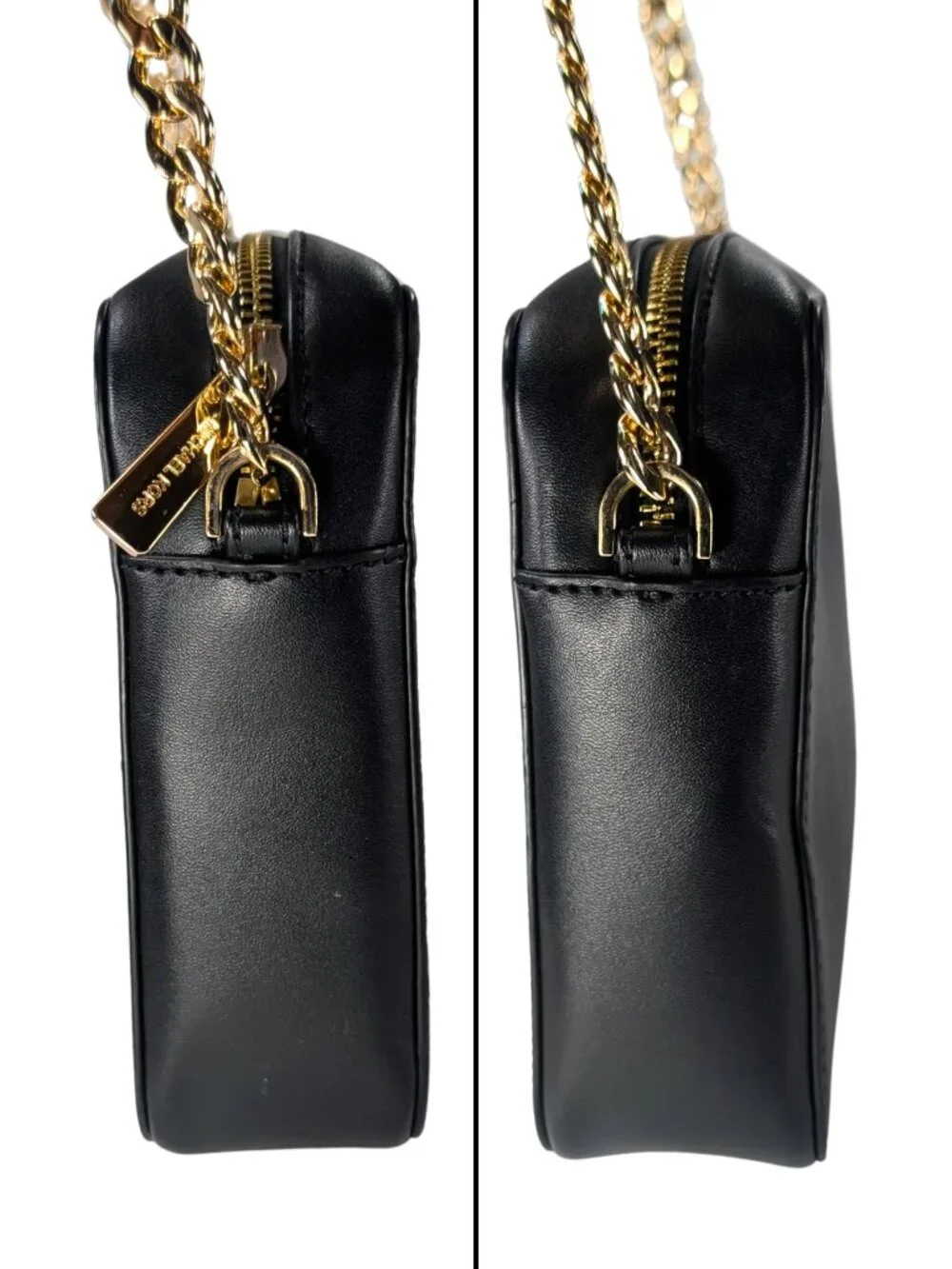 Michael Kors Black Leather Embossed Signature Gold Chain Jet Set Crossbody